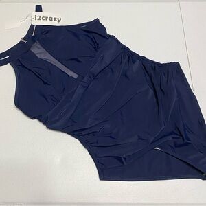 NWT Navy High-Neck One-Piece Swimsuit Size Small